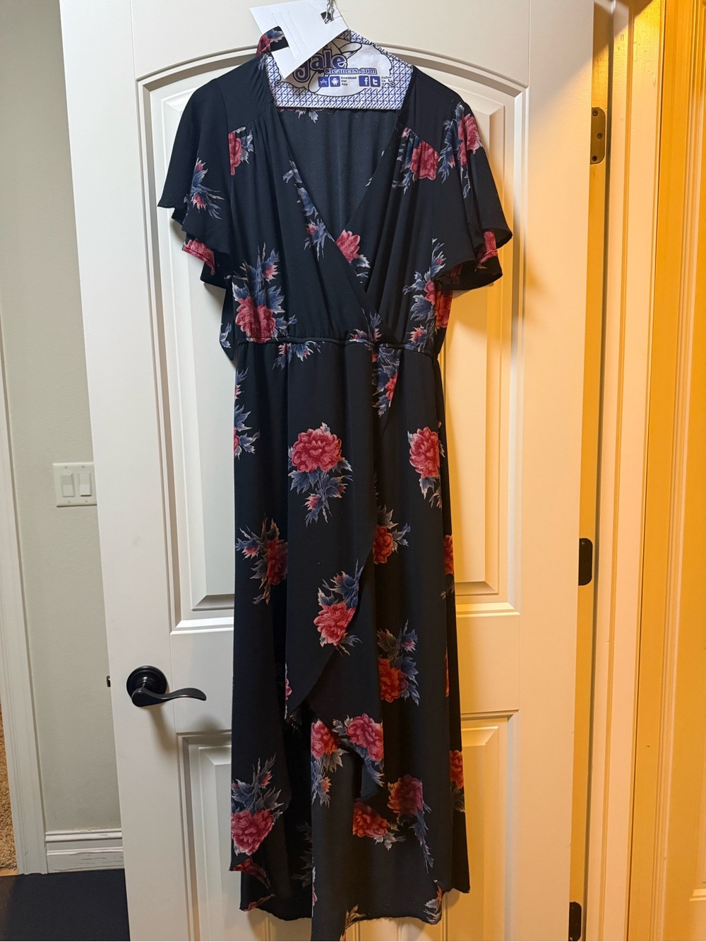 Staccato Black Maxi Dress with Pink Floral Print